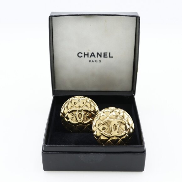 CHANEL Vintage Gold Logo Earrings